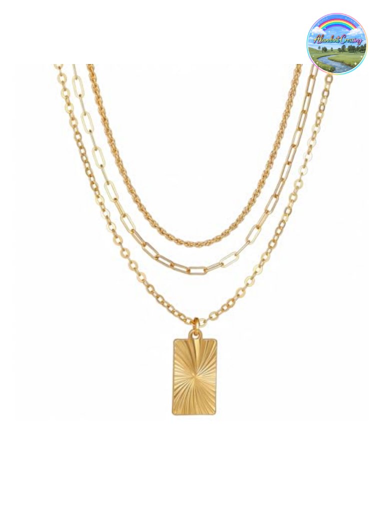 14k Gold Plated 3-In-1 Layered Pendant Necklace For Women, Hypoallergenic